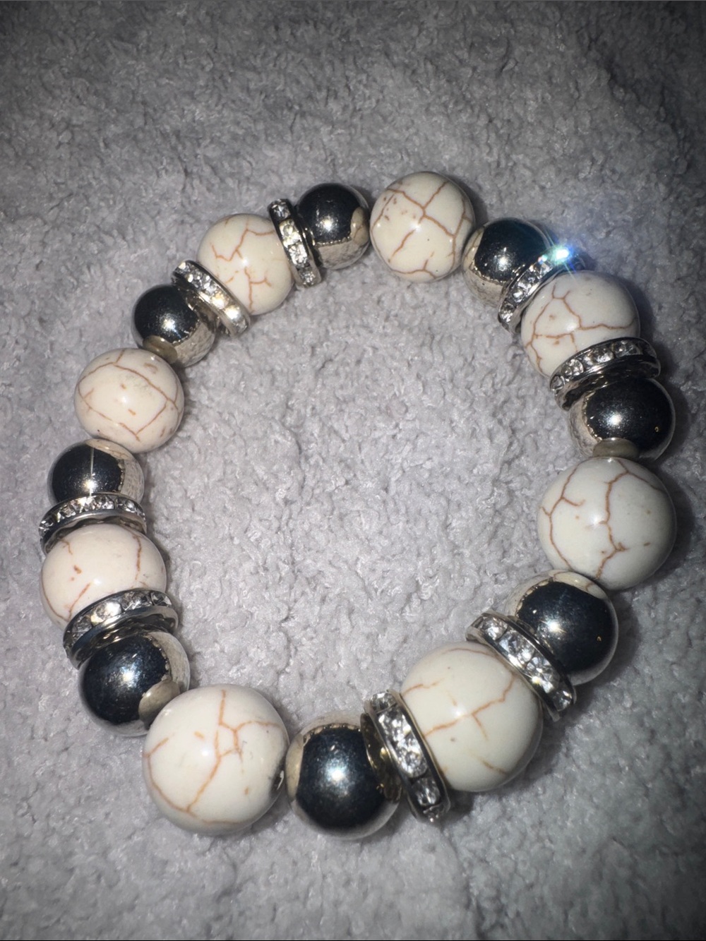 paparazzi White Crackled Stone & Silver Accent Stretch Bracelet NWOT